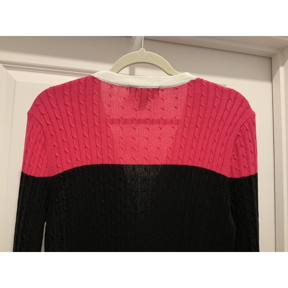 Ralph Lauren Active L-RL Cardigan Large Womens Pink Black Snaps Up White Trim - Picture 5 of 8